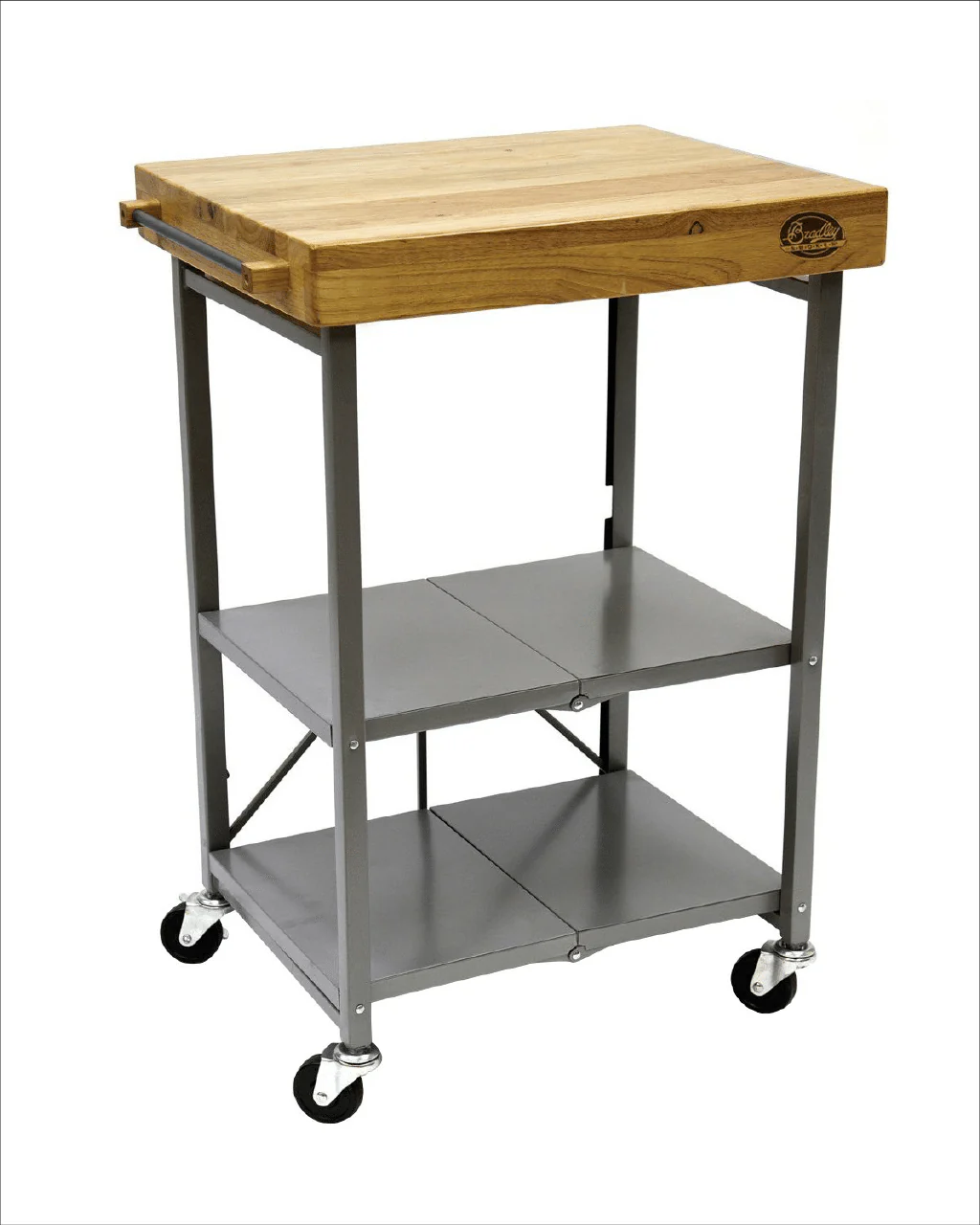 Foldable Kitchen Cart on Wheels, Wood top, Steel Grey Frame - Image 2